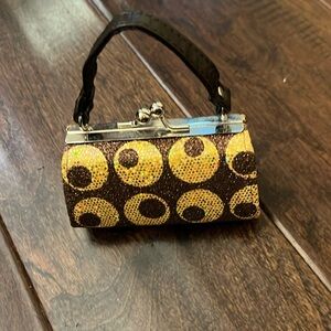 Tic.tok lipstick /coin purse brown and gold funky
